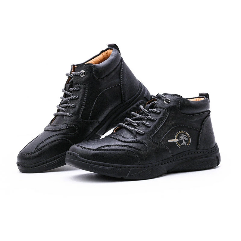 (image for) Men's High Top Boots Winter PU Leather Ankle Boots Fur Lined Warm Slip Resistant Waterproof Casual Shoes Outdoor Mountaineering Hiking Shoes